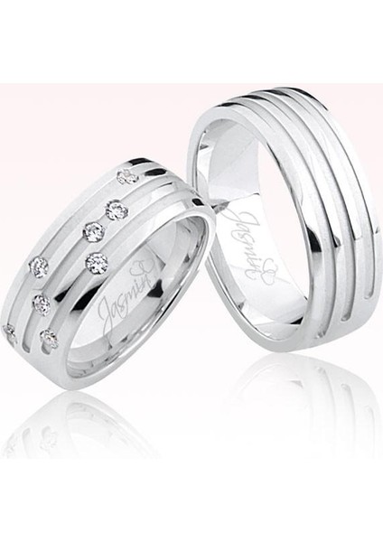 Beyaz Şeritli Taşlı Altın Alyans 1301-1