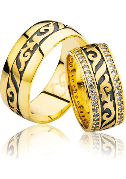 Desenli Taşlı Altın Alyans 1203-2