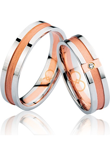 Rose Beyaz Şeritli Altın Alyans 2705-1