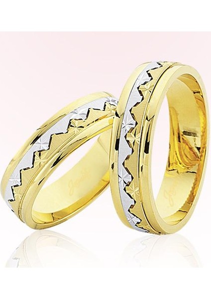 Sarı Beyaz Zigzag Altın Alyans 6606