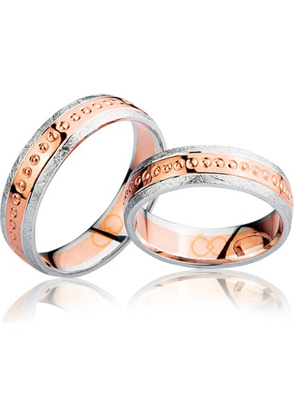 Beyaz Rose Şeritli Altın Alyans 3302-3