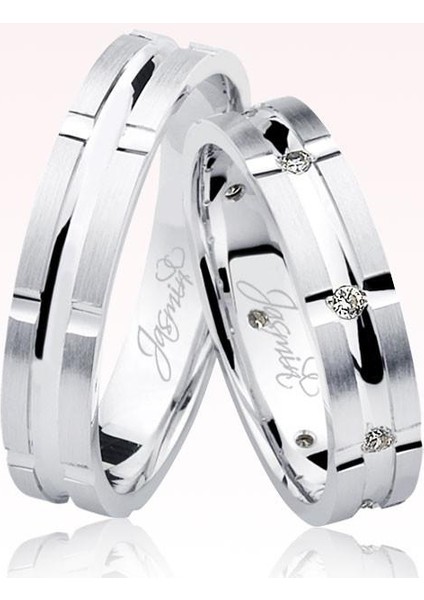 Beyaz Şeritli Taşlı Altın Alyans 1004-1