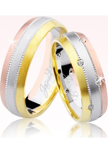 Rose Beyaz Sarı Bombeli Altın Alyans 1102-1