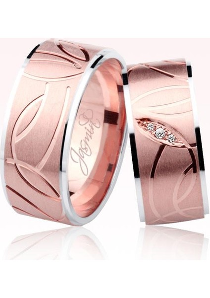 Rose Beyaz Desenli Altın Alyans 2103-4