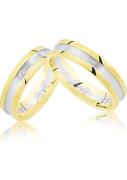 Sarı Beyaz Şeritli Taşlı Altın Alyans 3203-2