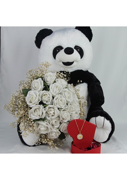 Buket Güller 20 Li Cipso Sarmalı Demet Altın Kaplama Papatya Kolye Sevimli Peluş Panda 50 cm indirimleri