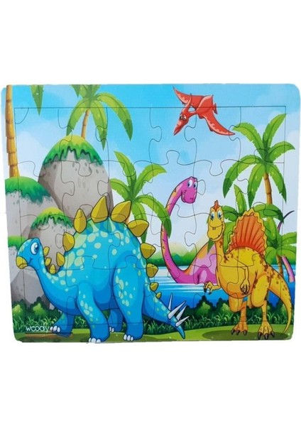 4 Adet Güneş Sitemi Dinazorların Dünyası 15 Hayvanlı ve Arkadaşları Ahşap Puzzle Seti 30 Parça