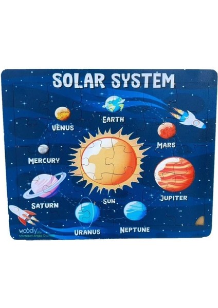 4 Adet Güneş Sitemi Dinazorların Dünyası 15 Hayvanlı ve Arkadaşları Ahşap Puzzle Seti 30 Parça