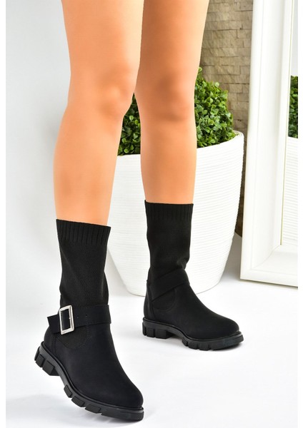 Siyah Triko Deri Kadın Bot L583182409 modelleri