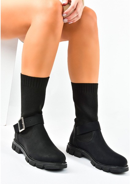 Siyah Triko Deri Kadın Bot L583182409 fırsatları