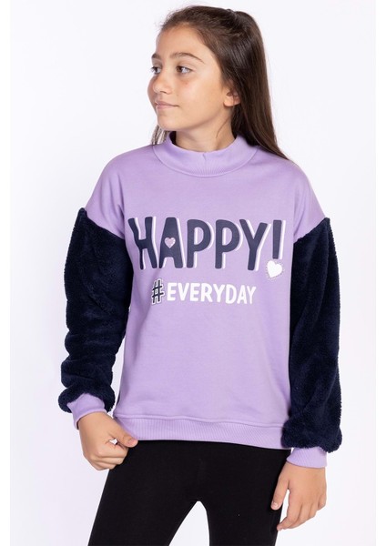 Toontoy Kız Çocuk Peluş Detaylı Baskılı Sweatshirt