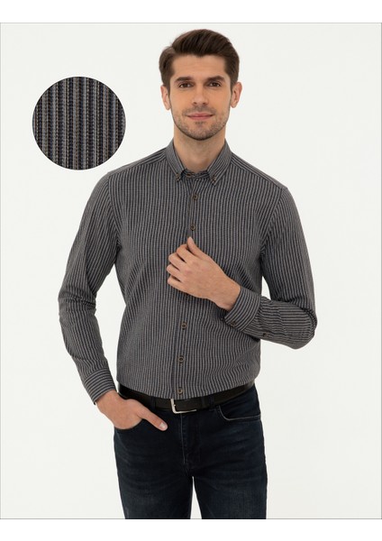 Erkek Mavi Regular Fit Uzun Kollu Gömlek 50238826-VR036