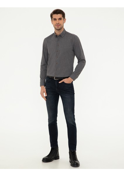 Erkek Mavi Regular Fit Uzun Kollu Gömlek 50238826-VR036