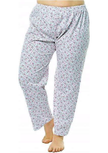 3'Lü Bayan Tek Alt Pijama Çiçek Desenli Kışlık Battal Boy