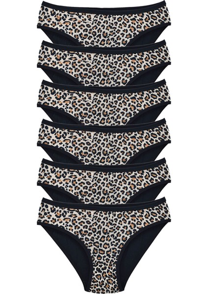 6 Adet Leopar Desenli Likralı Yumuşak Dokulu Kadın Slip Külot
