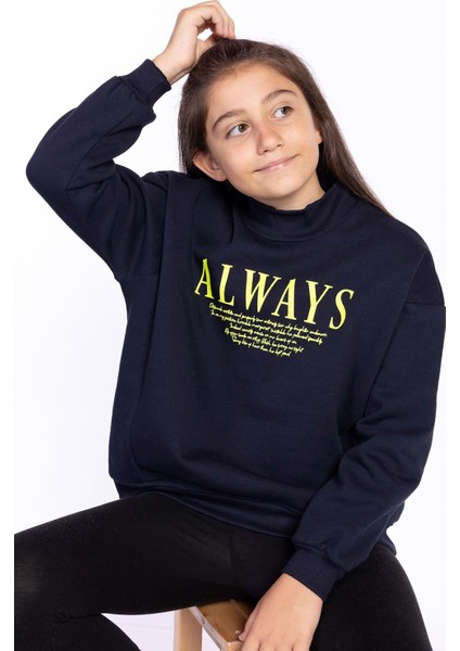 Toontoy Kız Çocuk Baskılı Balıkçı Yaka Sweatshirt