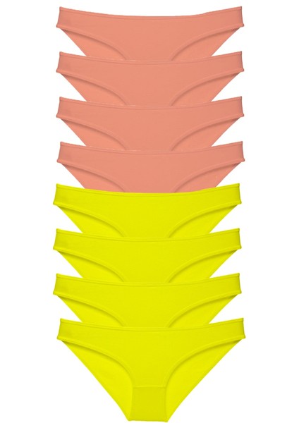 8 Adet Süper Eko Set Likralı Kadın Slip Külot Sarı Pudra