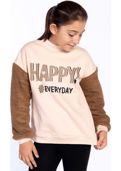 Toontoy Kız Çocuk Peluş Detaylı Baskılı Sweatshirt