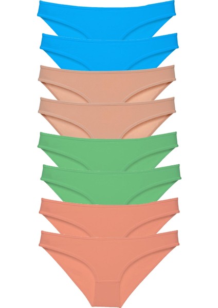 8 Adet Süper Eko Set Likralı Kadın Slip Külot Ten Pudra Yeşil Mavi
