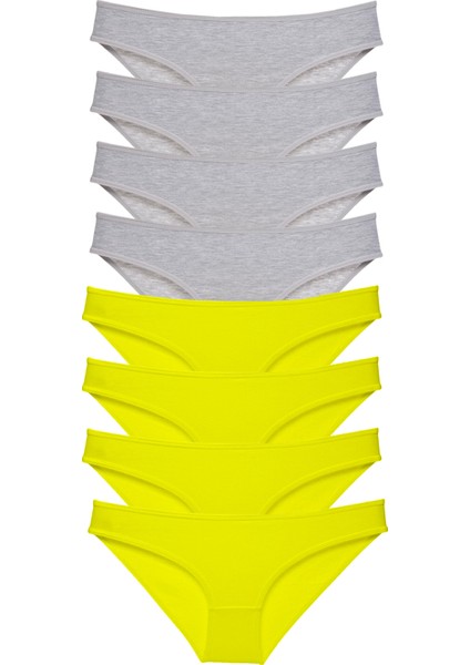 8 Adet Süper Eko Set Likralı Kadın Slip Külot Sarı Gri