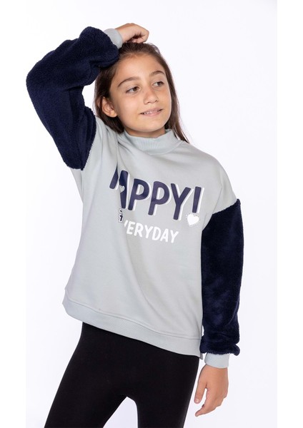 Toontoy Kız Çocuk Peluş Detaylı Baskılı Sweatshirt