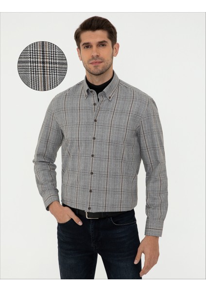 Erkek Siyah Regular Fit Uzun Kollu Gömlek 50238822-VR046