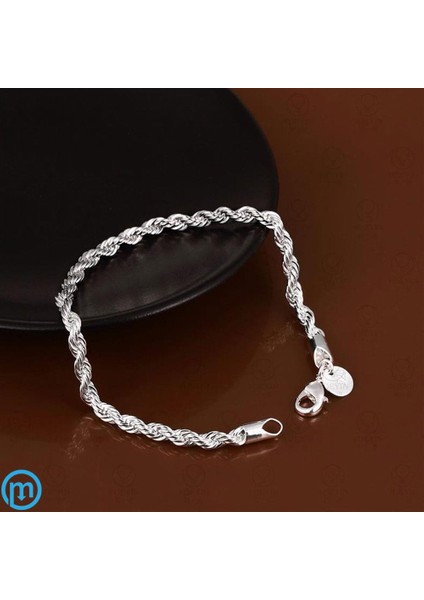 925 Ayar Damgalı Burgu Zincir Unisex 4mm Gümüş Kaplama Bileklik fiyatları