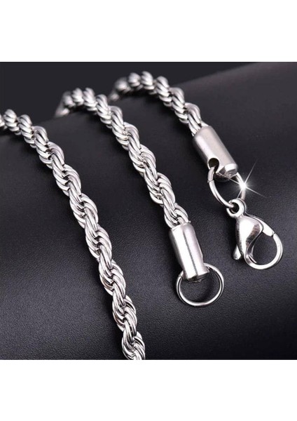 925 Ayar Damgalı Burgu Zincir Unisex 4mm Gümüş Kaplama Bileklik fırsatları