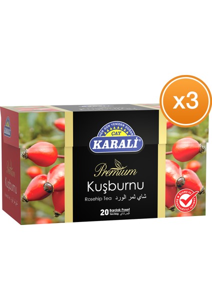 Premium Bardak Poşet Kuşburnu Çayı 20'li x 3 Paket