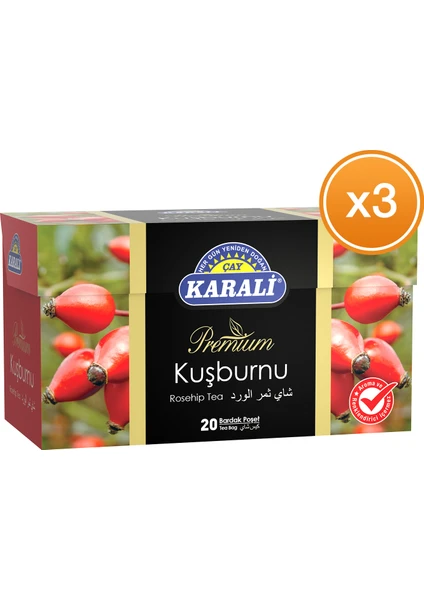 Karali Çay Premium Bardak Poşet Kuşburnu Çayı 20'li x 3 Paket