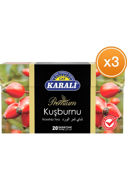 Premium Bardak Poşet Kuşburnu Çayı 20'li x 3 Paket