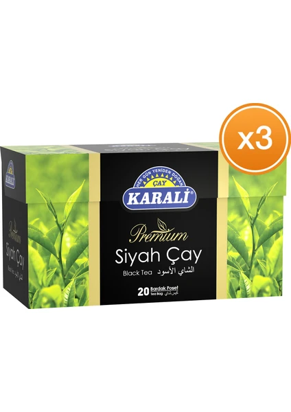 Karali Çay Premium Bardak Poşet Siyah Çay 20'li x 3 Paket