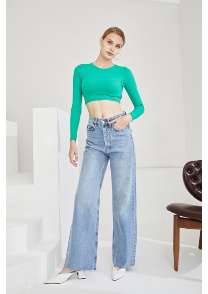 Moda Sırtı Açık Bluz-Yeşil