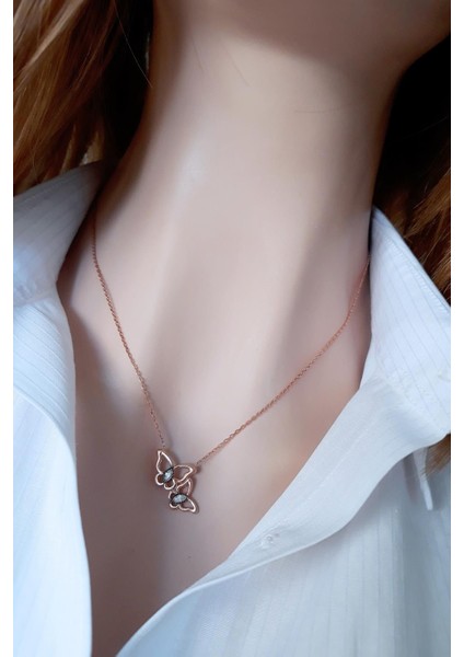Çıtır Kelebekler Rose Kolye