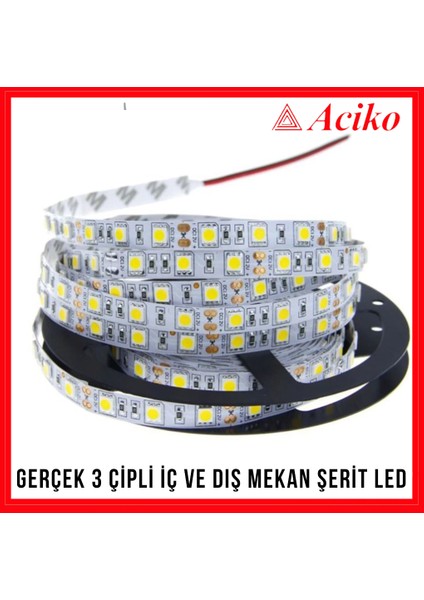 3 Çipli Iç ve Dış Mekan Şerit LED 1-2-3-4-5-10-15 Metre Silikonsuz ( Iç Ortam )-Günışı-15 Metre