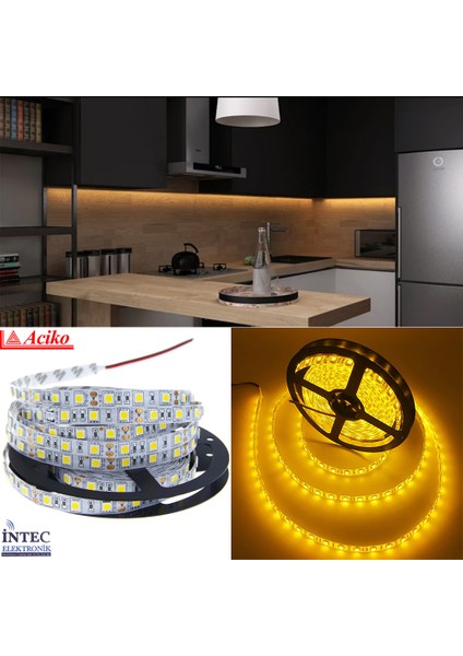 3 Çipli Silikonsuz Şerit LED Iç Mekan LED Aydınlatma Amber 5 Metre