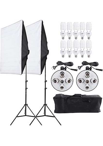50X70CM 5 Duylu Softbox 2 Li Sürekli Işık Seti 50 x 70 Softbox Büyük Çantalı