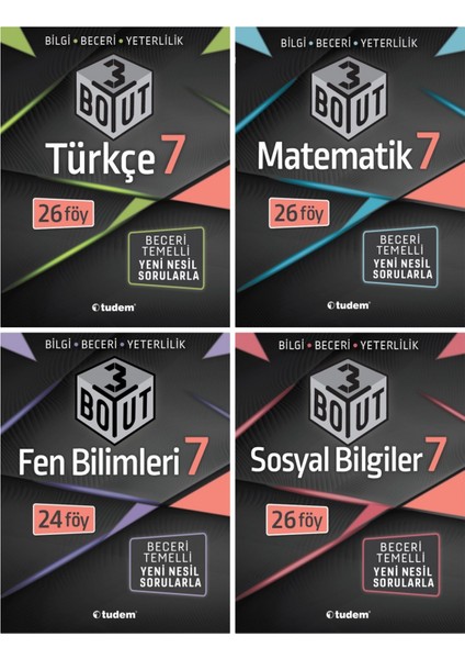Tudem Yayınları 7. Sınıf 4'lü 3 Boyut Serisi (Türkçe + Matematik + Sosyal B. + Fe