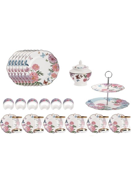 Pembe Çiçek Desen 6 Kişilik 27 Parça Servis Seti