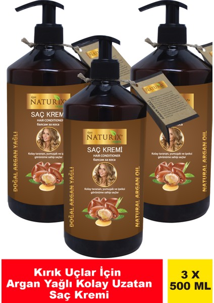 Bitkisel 3'lü Argan Yağlı Saç Bakım Kremi 500 ml