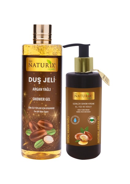 2'li Yaz Seti Argan Yağlı Duş Jeli 400 ml Canlandırıcı Jel + Argan Oil El Yüz Vücut Kremi 250 ml