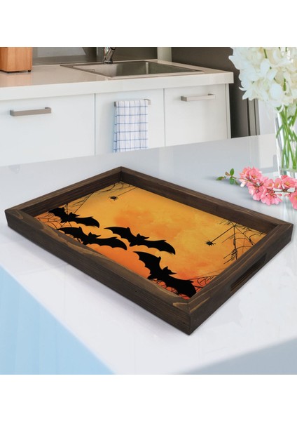Gift Halloween Tasarımlı Doğal Ahşap Tepsi-1