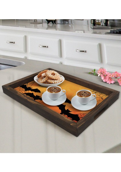 Gift Halloween Tasarımlı Doğal Ahşap Tepsi-1 fiyatları