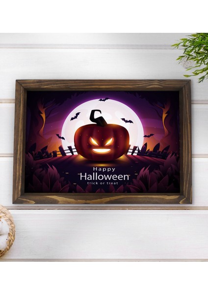 Gift Happy Halloween Tasarımlı Doğal Ahşap Tepsi-4 modelleri
