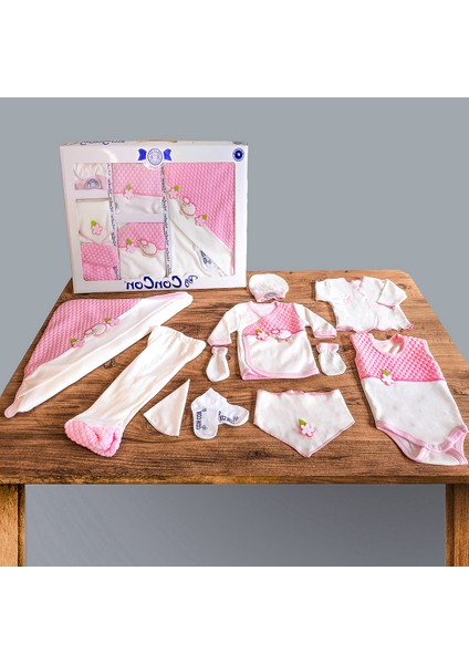 Kız Bebek Hastane Çıkışı 10 Parça Pembe Çiçek Desenli
