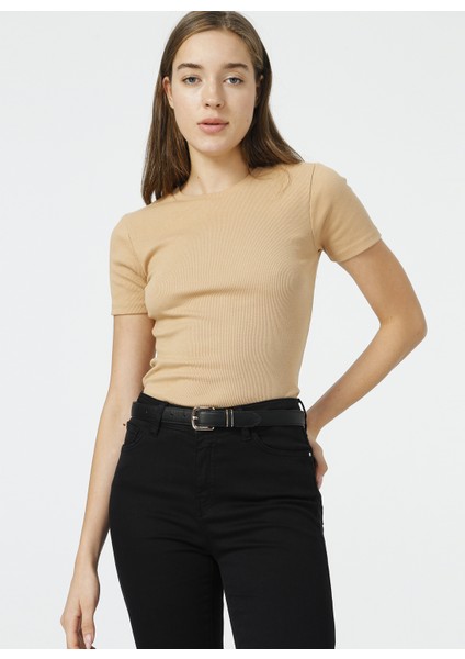 Bisiklet Yaka Fitilli Deve Tüyü Kadın T-Shirt TEO fiyatları