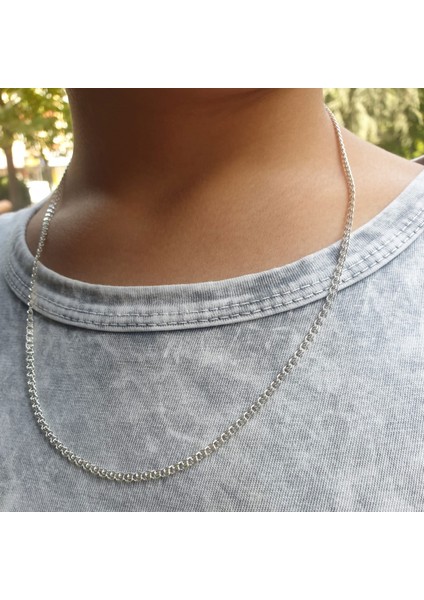 925 Ayar Rodyum Kaplama Erkek Lavce Zincir Kolye