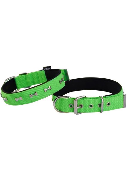Actirex Neon Yumuşak Doku Kemik Desenli Köpek Boyun Tasma Green Small 52 cm