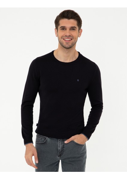Erkek Lacivert Slim Fit Basic Triko Kazak 50248582-VR033
