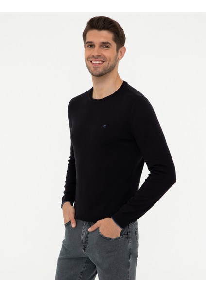 Erkek Lacivert Slim Fit Basic Triko Kazak 50248582-VR033